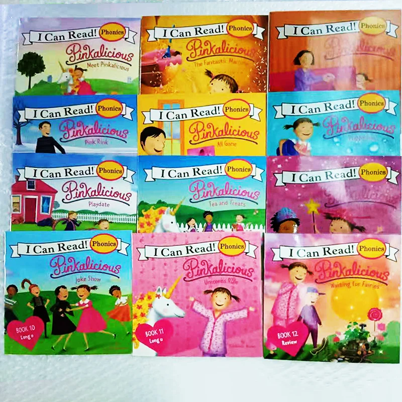 

12books/set I Can Read Phonics pink alicious My Very First picture books English Book For Children kids baby pocket story book