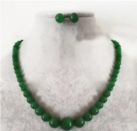 

Fashion 6-14mm Natural Green Jade Round Gemstone Beads Necklace 18INCH Earring Set