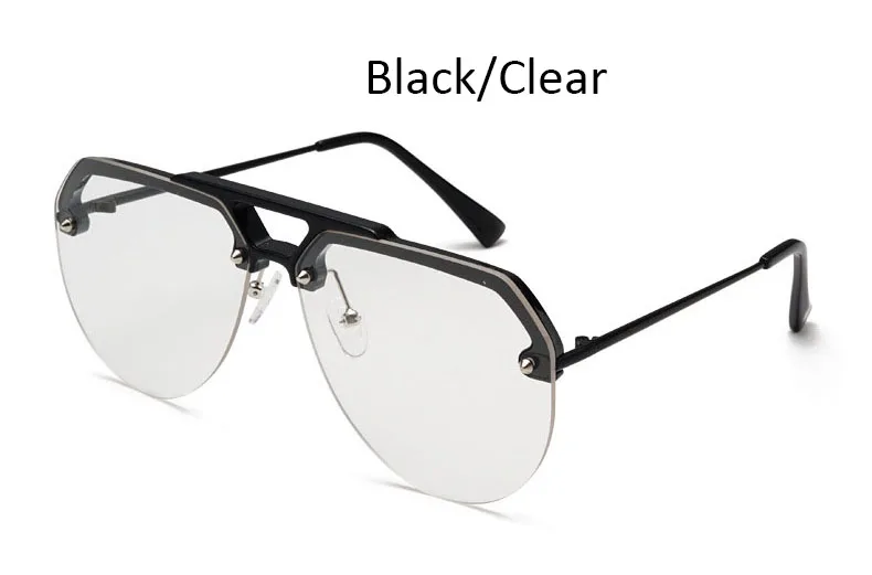 Black Clear Винтажные черные солнцезащитные очки для женщин, пилот, роскошный бренд, прозрачные оттенки для женщин, негабаритные, без оправы, мужские солнцезащитные очки, солнцезащитные линзы - Цвет линз: Black Clear