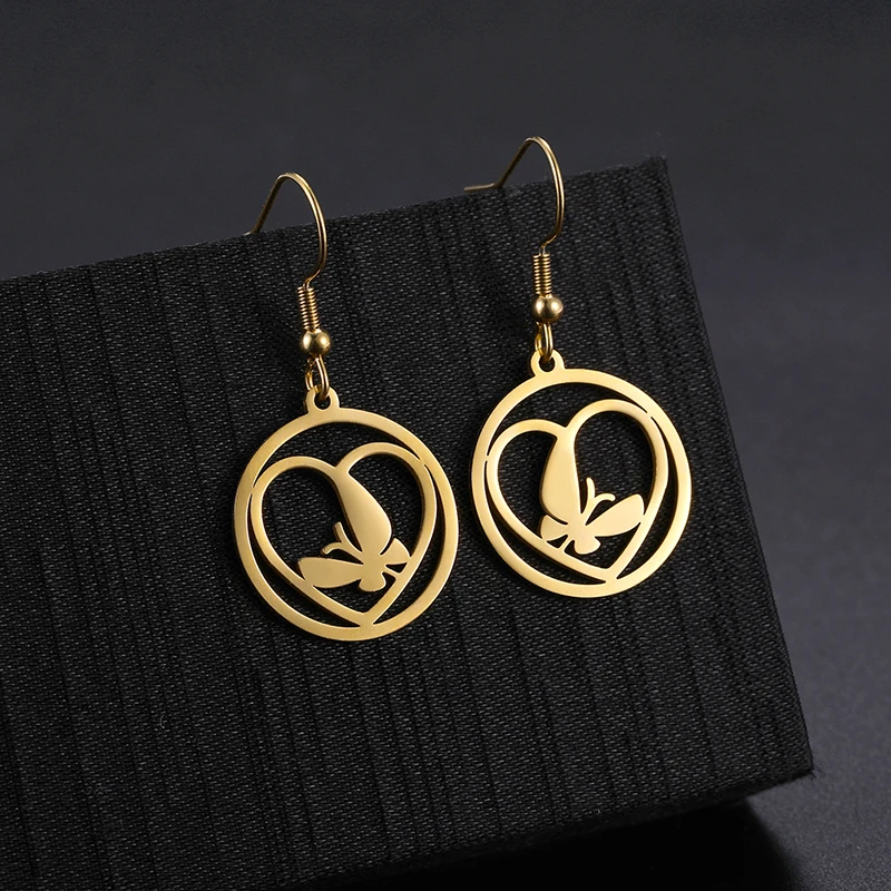 

DAIHE 2020 New Love Earings Fashion Jewelry Butterfly Drop Earing Animal Earrings For Women Round Women's Earrings