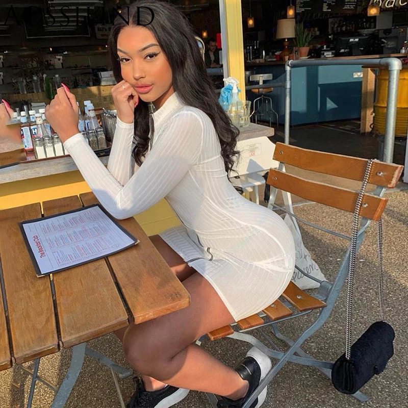 Неоново-желтое облегающее платье AOSSILIND с длинным рукавом Осень-зима 2019