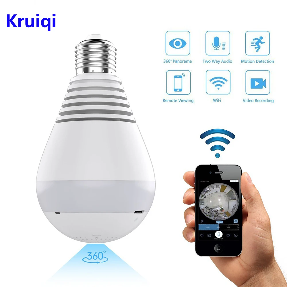 Kruiqi 1080P камера IP лампочка лампа Беспроводная панорамная Домашняя безопасность WiFi