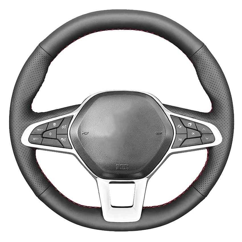 

Black Artificial Leather Hand-Stitched Car Steering Wheel Cover For Renault Clio 5 (V) 2019-2020 Zoe 2019-2020 Captur 2019-2020