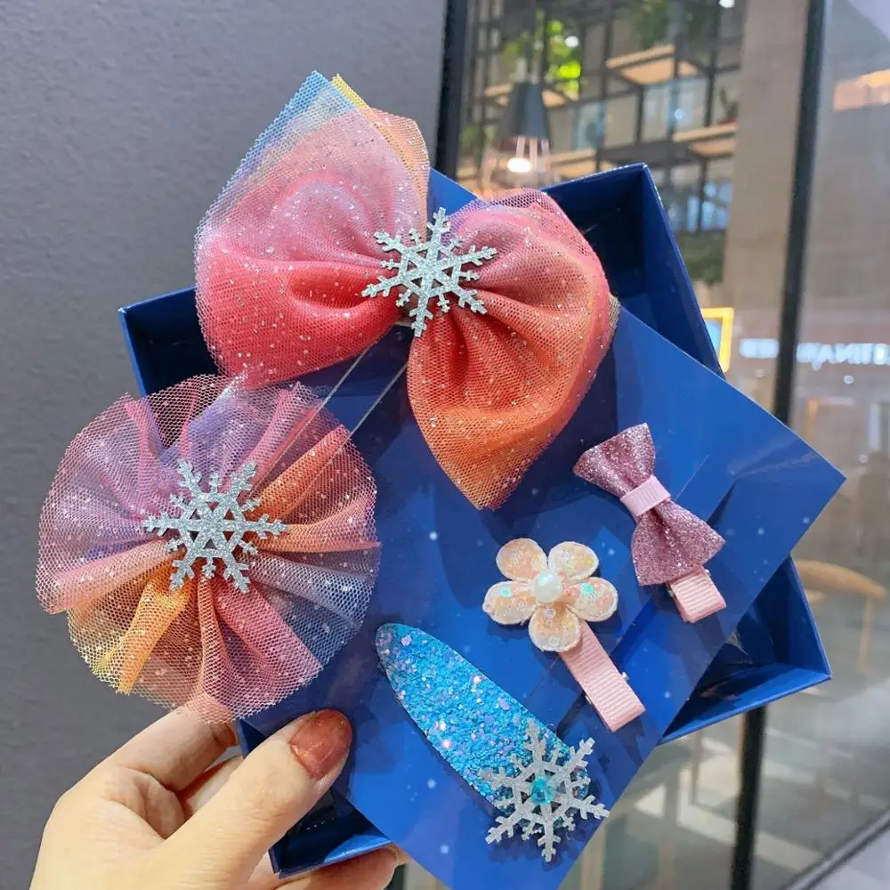 Детские Рождественские подарки Снежинка аксессуары для волос кристалл заколки