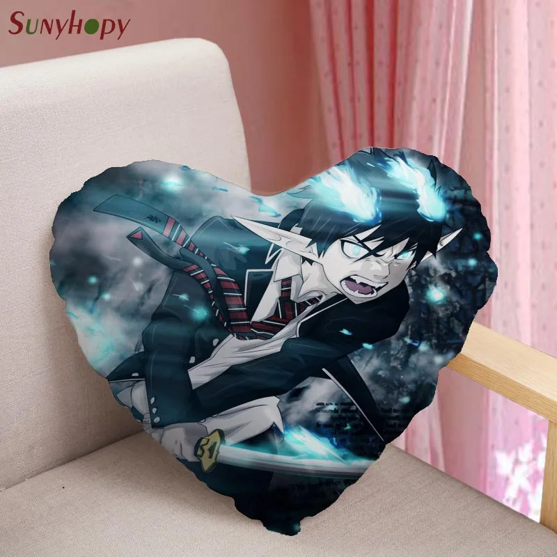 

Blue Exorcist Heart Shape Custom Throw Pillows Pillowcase Zippered Satin Fabric Cushion Home Decoration-090ZLL
