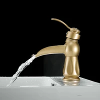 bathroom basin solid brass faucet sink mixer hot cold single handle deck mounted lavatory crane waterfall tap brushed gold