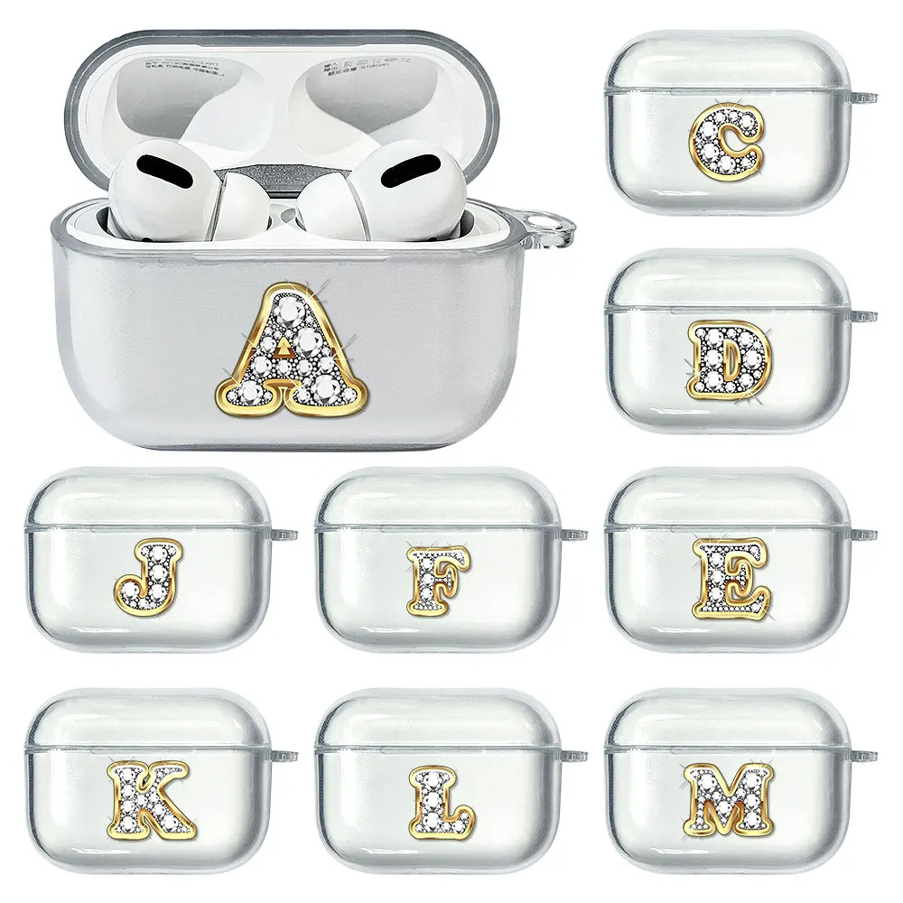 

Diamond Letters Transparent Case For Apple Airpods Pro Casing Silicone Bluetooth Earphone Box for Air pods 3 Pro Cover Capa Bag