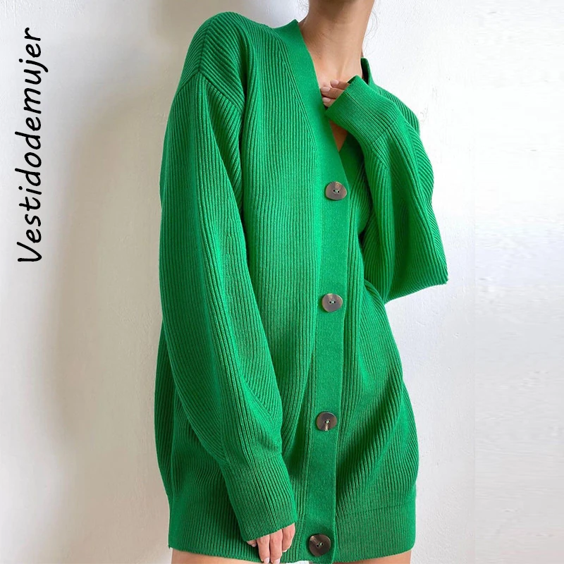 

2021 Autumn Winter Green Cardigans Women Oversized Long Sleeve Button Casual Loose Knitted Sweater Vintage Diamond Lattice Tops