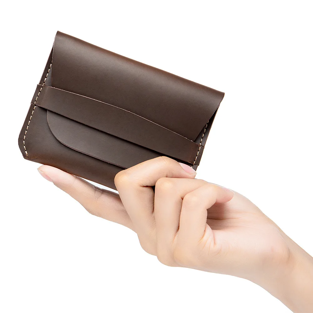 

2021 New Design Genuine Leather Men Coin Wallet Fashion Small Card Holder Bag Retro Male Zero Walet Pocket Thin Card Cover 50