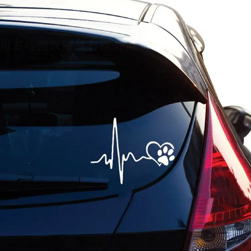 

13CM*10.3CM Heartbeat Love Dog Footprints Funny Vinyl Car Sticker Decal Creative Dropshipping