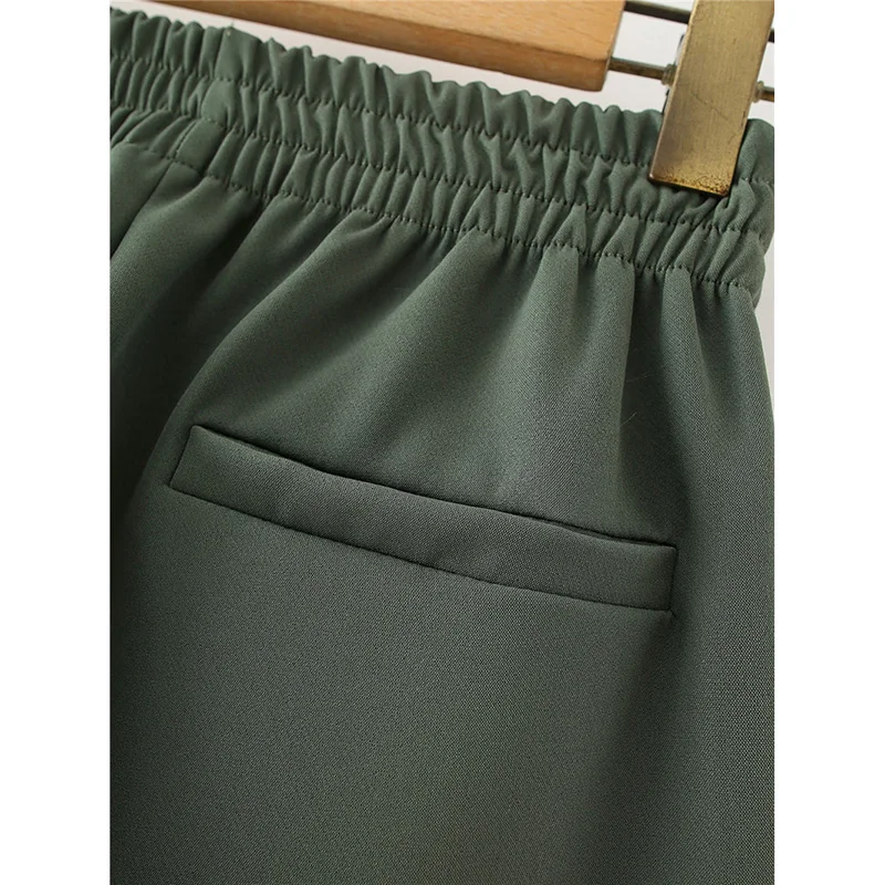 

Women Casual Solid Suit Autumn Ankle-Length Pants 2020 Elastic High Waist Green Long Straight Pants Office Lady Casual Pants