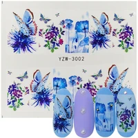 1pcs nail art water decals butterfly flower blue designs for women full cover sticker decor watermark slider sticker summer tips