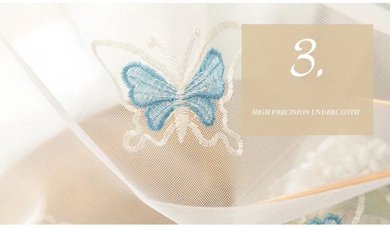 Красивые вышитые шторы с бабочками для гостиной, белый отвесный тюль, голубая вуаль с бабочками, тюль, милые газовые шторы, HM048#20