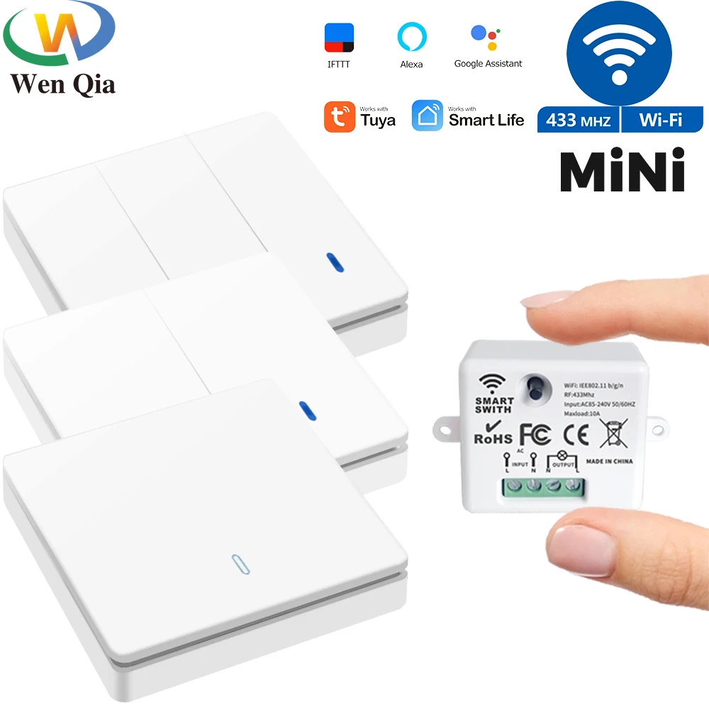 WIFI Mini Light Switch Tuya Smart Home APP Relay Module 433MHz Wall Panel Wireless Voice Control Timer Google Alexa 110220V |