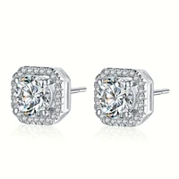 luxury lady crystal zircon stone ear studs fashion silver color wedding jewelry vintage double stud earrings for women gift c76