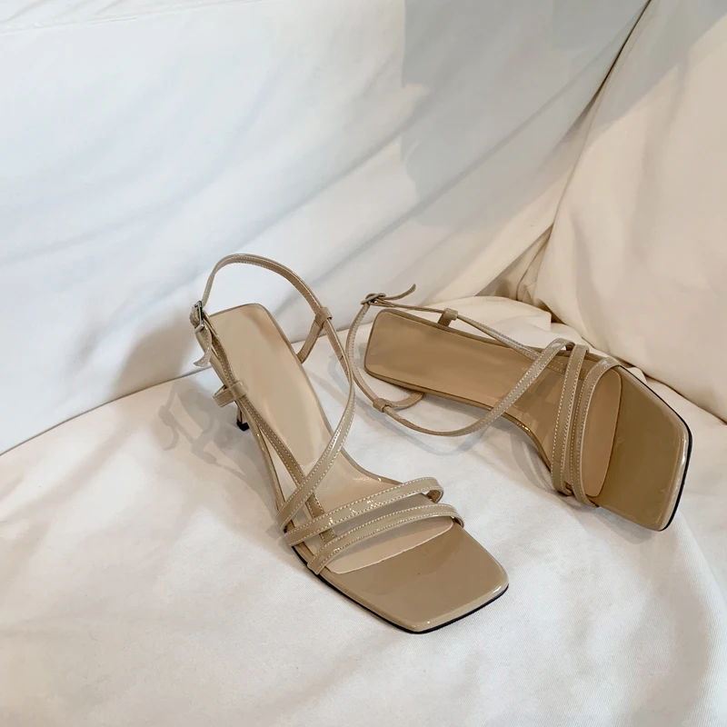 Сандалии женские на высоком каблуке Босоножки с открытым носком и перекрестными