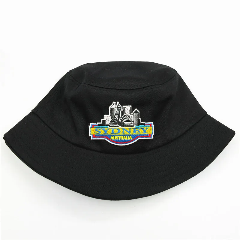 

2020 new style Geometric building embroidery Bucket Hat Fisherman Hat outdoor travel hat Sun Cap Hats for men and Women