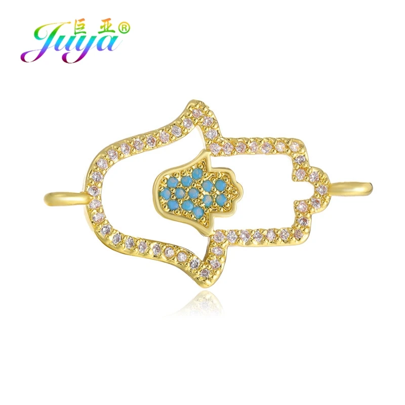 Gold Juya DIY Браслеты Аксессуары микро проложить циркон золото/серебро Хамса Фатима Шарм Разъемы для Needlwork ювелирных изделий - Цвет: Gold