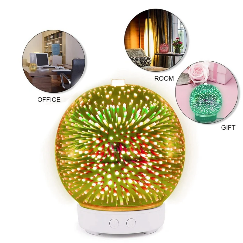 3D фейерверк Стекло Ультразвуковой увлажнитель воздуха с 7 цветов светодиодный