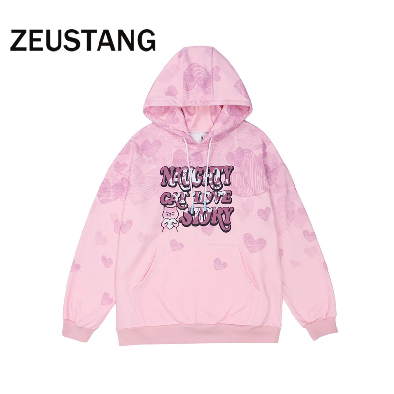 

Zeustang Sweatshirt Hoodie Fashion Streetwear Print Cows Hooded Mens Harajuku Cotton Pullover Hip Hop Loose Top