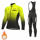 STRAVA зимний флисовый велосипедный комплект из Джерси с длинным рукавом MTB велосипедная одежда Ropa Ciclismo гоночный велосипедный комплект велосипедной одежды