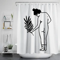 simple black and white line sketch printed shower curtains for bathroom frabic waterproof polyester curtain with hooks 180x180cm