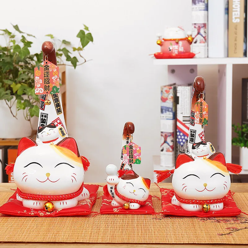 Манэки-нэко в японском стиле керамическая кошка-удача мультяшная кошка с длинным