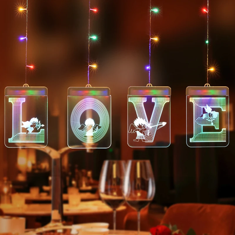 USB 3D ко Дню Святого Валентина праздничные светодиодные лампы ночного Шторные