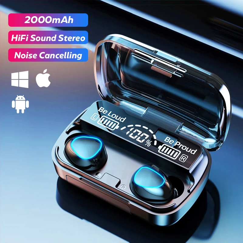 

TWS M10 Wireless Bluetooth Headset 2000mAh Charging Compartment Noise Reduction Led Display Digital Waterproof With Microphone