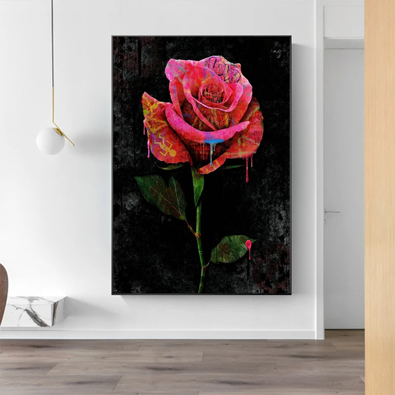 

Pop Art Canvas Painting Graffiti Rose Flower Posters And Prints For Living Room Bedroom Wall Art Home Decor Murals