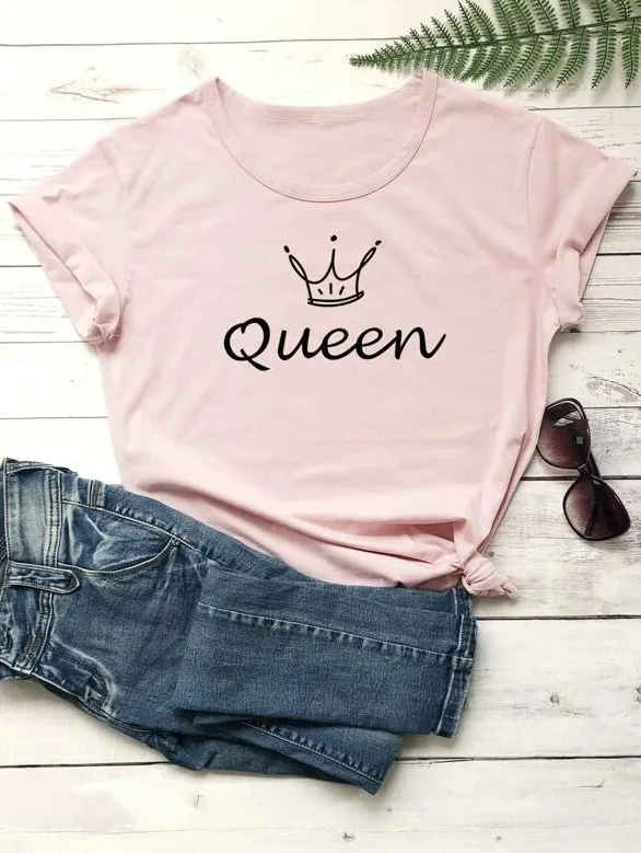 Топы Queen футболка с короной надписью и графическим принтом модные летние