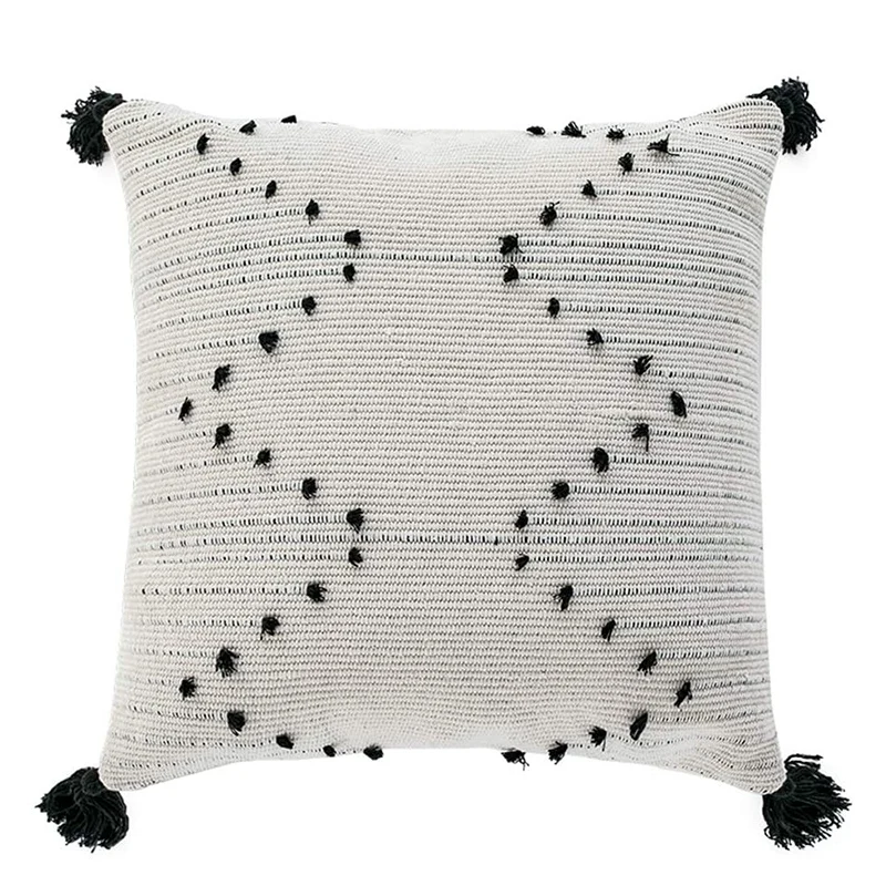 

Farmhouse Square Pillow Cover,18x18 inch Decor Throw Pillow Case Tribal Geometric Tufted Tassels Woven Cushion Cover