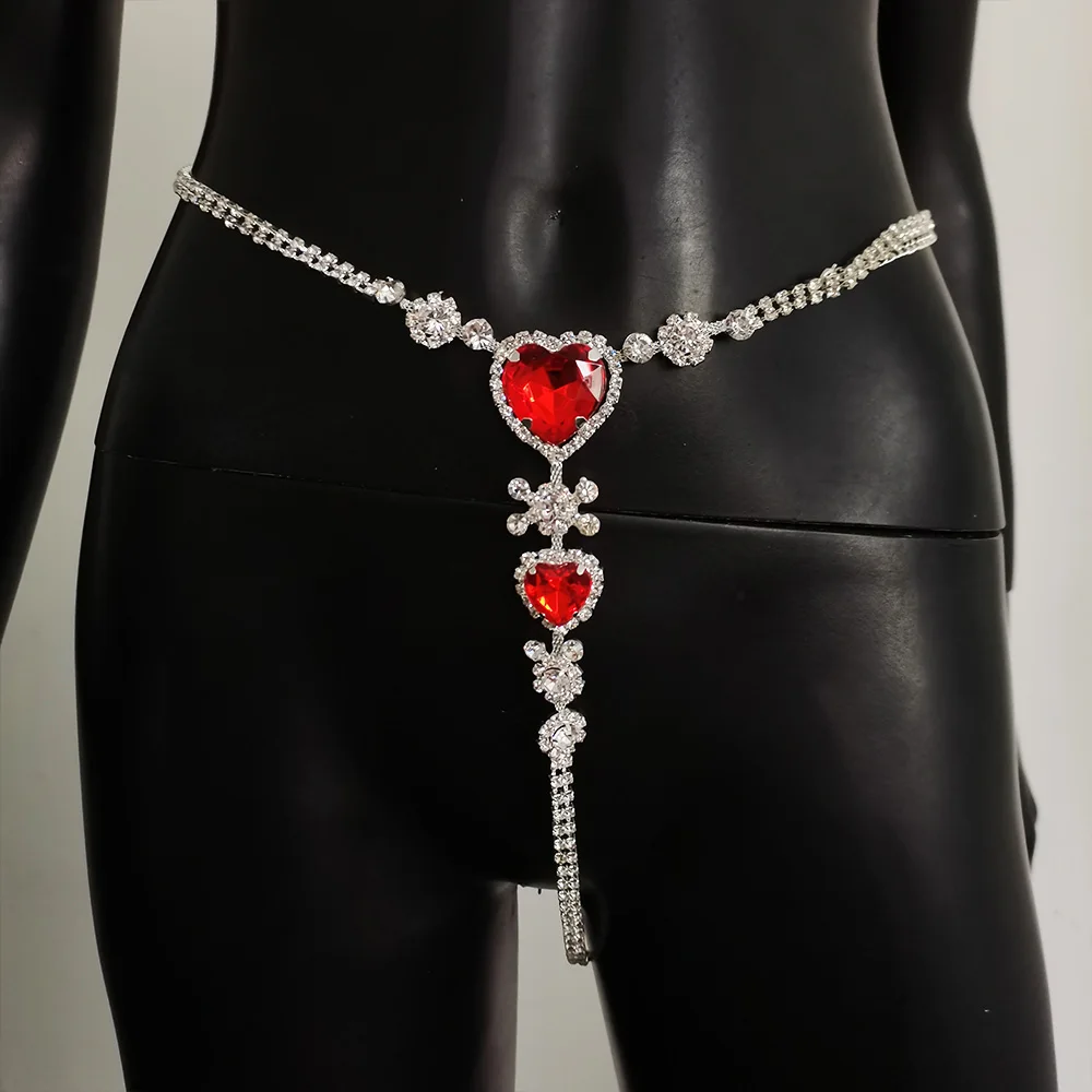 Женские трусики-танга Rave Double Heart стразы бикини украшение с красными кристаллами