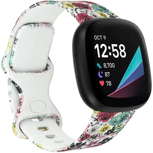 Compatible for Fitbit Sense and Fitbit Versa 3 Bands, Soft TPU Pattern Printed Sport Strap Adjustable Floral Wristbands