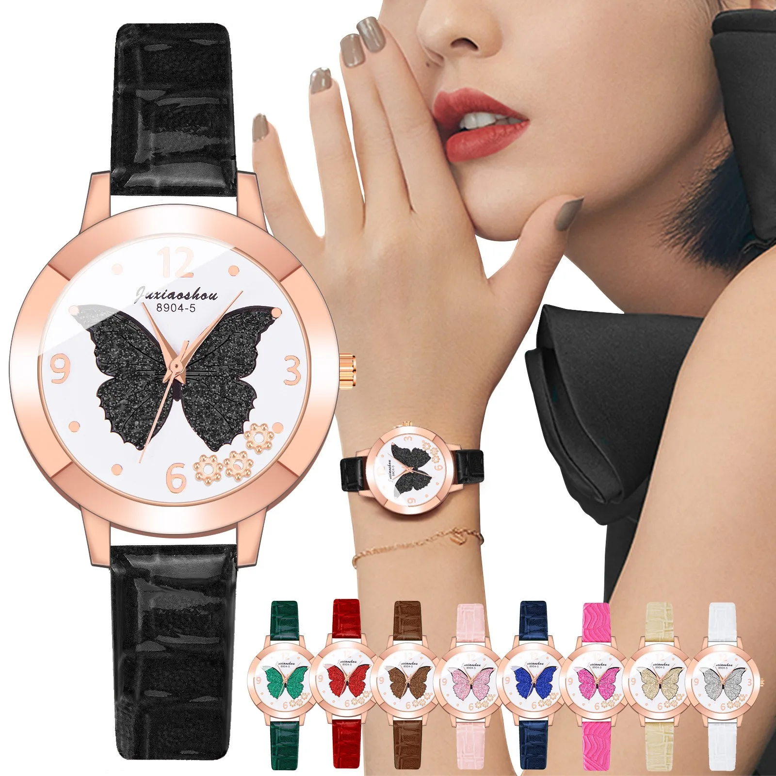 

Butterfly print Women's Quartz Wristwatches ladies casual Leather Band Strap Spin Watch relojes mujer часы женские наручные2021