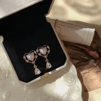 french retro court style heart zircon drop earrings ins style elegant delicate earrings wedding banquet women jewelry
