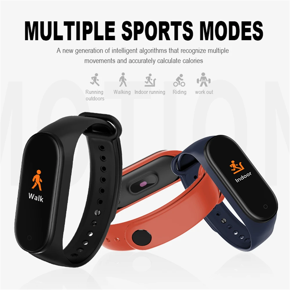 Bracelet M4 Color Screen Smart Wristband Band for Men Women Heart Rate Monitor Fitness Tracker Sports Watches | Электроника