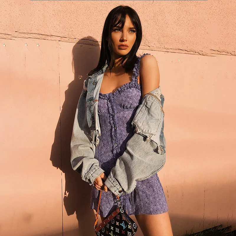 

100% Silk Purple Vintage Floral Mini Dress