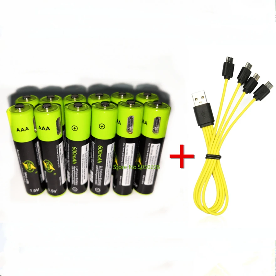 12PCS ZNTER 1.5V AAA 600mAh rechargeable lithium battery USB lithium polymer battery + Micro USB cable