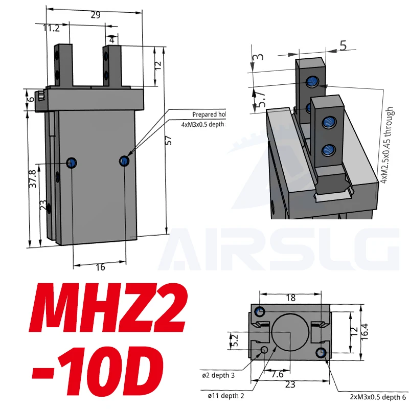 MHZ2-10D SMC тип MHZ2 двойного действия пневматический параллельный захват MHZ2-10D MHZ2-16D 20D 25D 32D 40D алюминиевые зажимы палец цилиндр - Color: MHZ2-10D