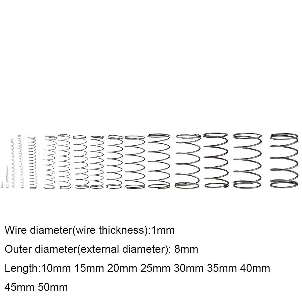 

10PCS 1.0*8*10-50mm Spring Steel Small Compression Release Mechanical Return Spring Pressure Spring OD 8mm 1.0x8x10-50mm