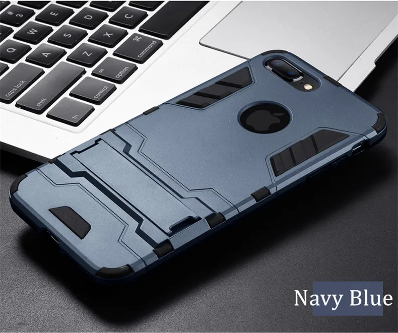 Роскошный защитный чехол-подставка для телефона iPhone 7, 8, 6, 6S Plus, X, S, XS, Гибридный ТПУ+ Жесткий ПК, ударопрочный чехол на заднюю панель для iphone 5, 5S, SE - Цвет: Navy blue
