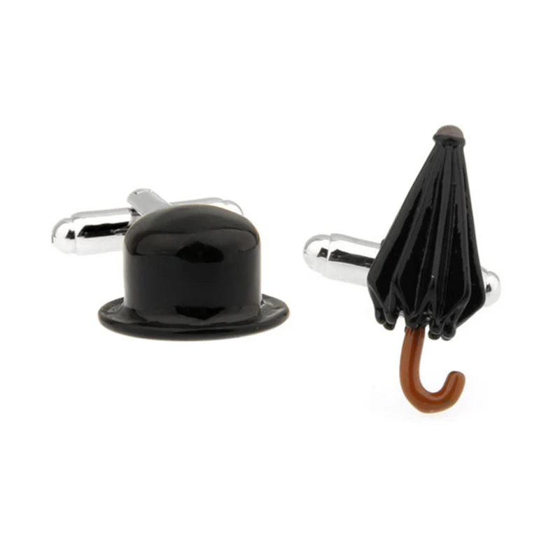 Забавные запонки шляпа и зонт в стиле ретро черные Металлические ежедневные