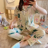 summer sets for women 2021 pajamas ladies short sleeved trousers cardigan cartoon summer new suit ins