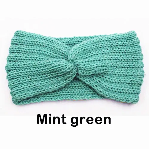 Mint green Зимняя теплая вязаная повязка на голову для женщин, шерстяная повязка на голову с вязаным узлом, тюрбан, повязка на голову для ушей, теплые повязки на голову, женские аксессуары для волос - Цвет: Mint green