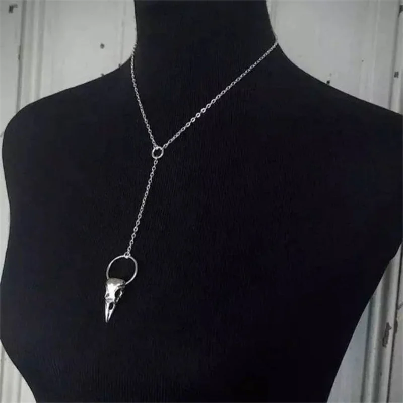 

Raven Crow Skull Pendant Goth Viking Pagan Witch Magic Necklace