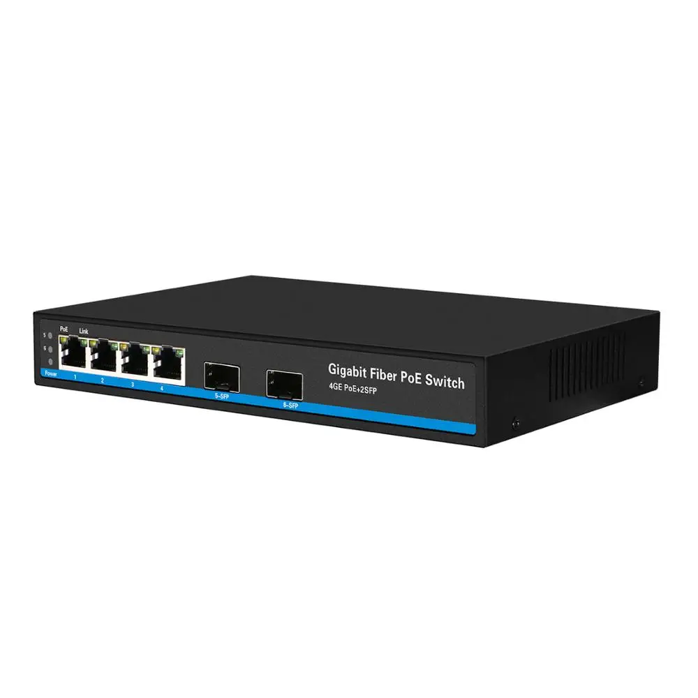 CE/FCC Сертифицированный 4 порта POE коммутатор с 2 портами giga Оптическое волокно SFP