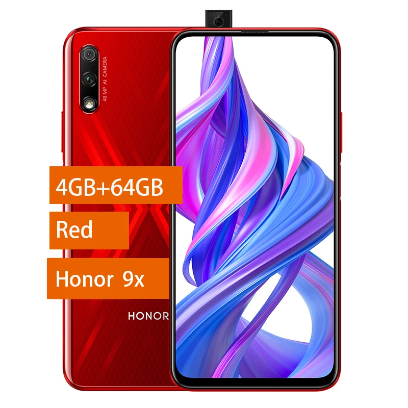 9X 4G 64G Red Honor 9X Смартфон Honor 9X Pro 4000 мАч батарея 7нм Kirin 810 48MP Авто всплывающий caemra Google Play поддержка - Цвет: 9X 4G 64G Red