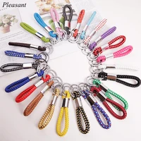 woven leather rope keychain double ring metal pu leather general key wholesale customization