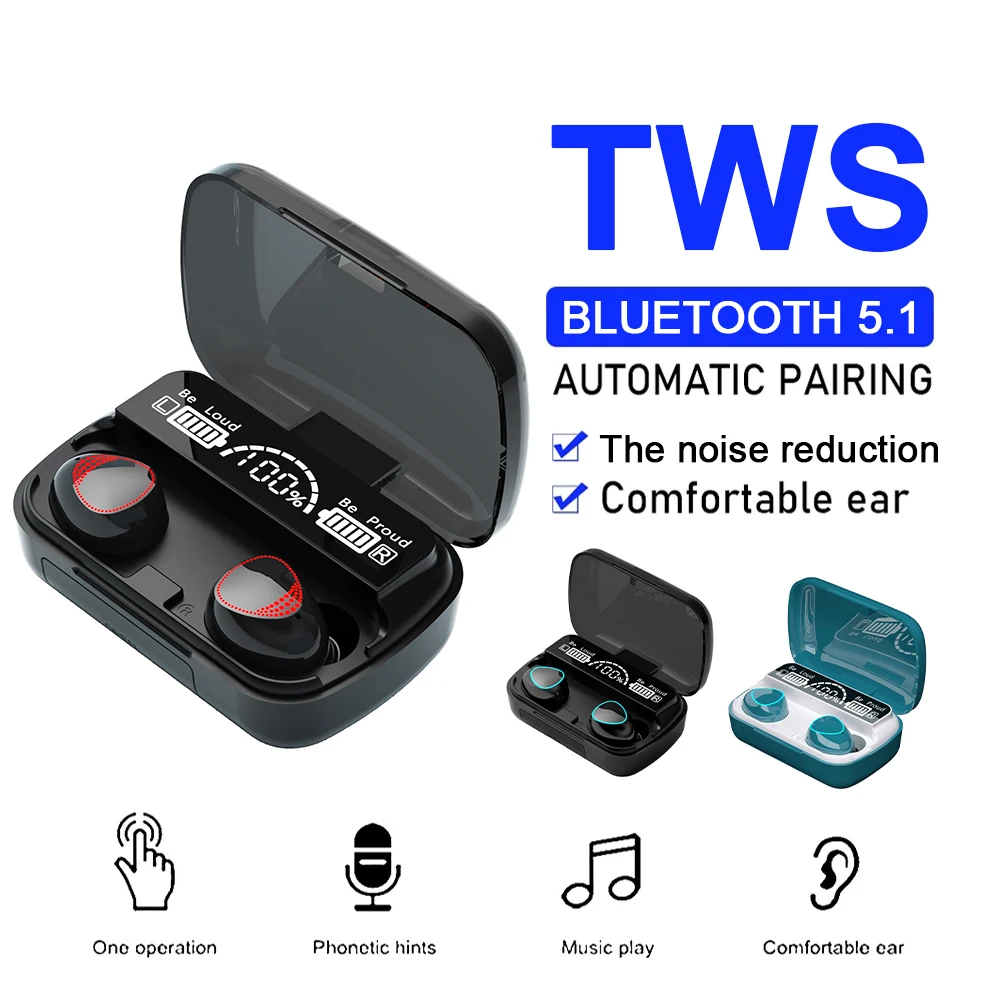 

TWS Wireless Earphones Set Bluetooth 5.1 Earphone HIFI Stereo Earbuds Waterproof Headsets with 2000mAh Charging Case